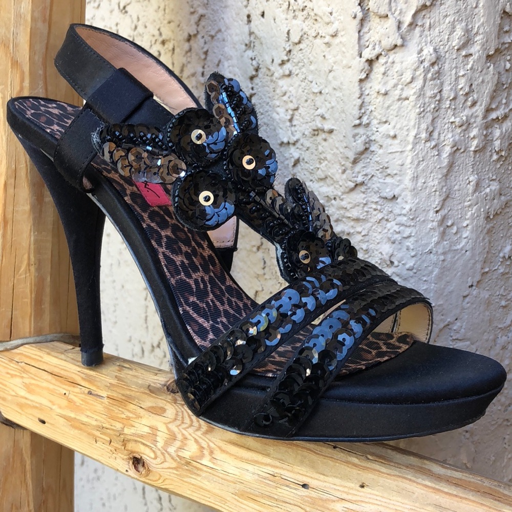 *Betsey Johnson* Black Silk Sequin Sandal Size 7